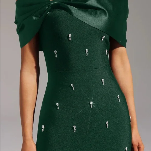 Bella Barnett Off Shoulder Bow Bandage Dress, Green, Size XL, NWT - Picture 3 of 3